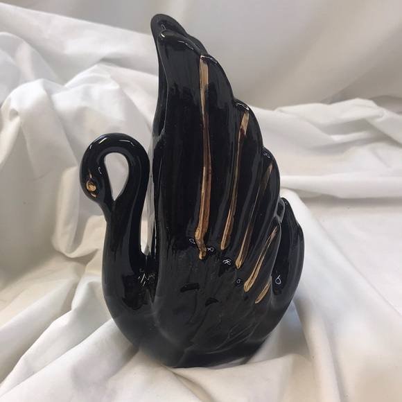 Vintage Accents Vintage Art Deco Style Black Gold Ceramic Swan Vase